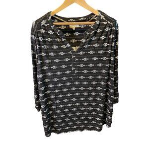Dept 222 Black Patterned Roll Tab Sleeve Tunic Pullover Top Sz 2X